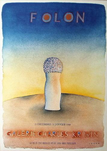 Affiche originale de Jean-Michel Folon Kriwin Bruxelles 1979, Enlèvement ou Envoi