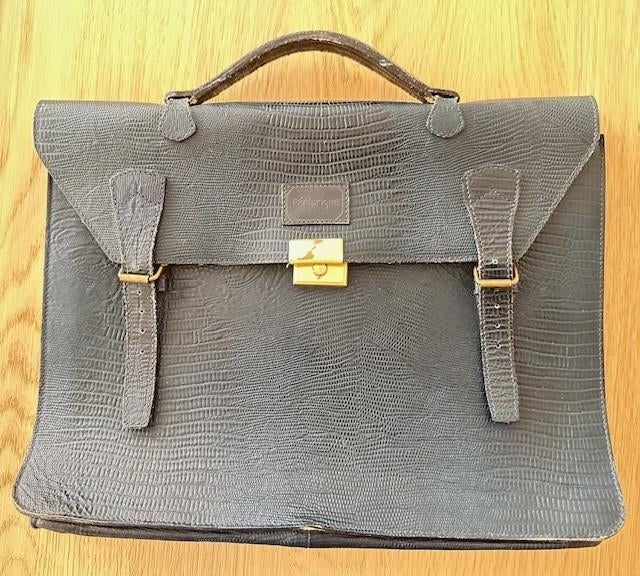 Porte-documents vintage cuir bleu marine effet croco, Moins de 30 cm, Cuir, 30 à 40 cm, Enlèvement