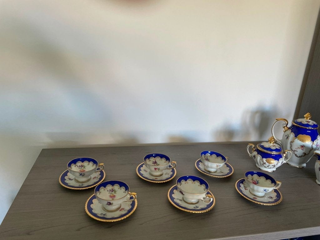 Uniek blauw servies met bloemetjes Bavaria, Antiek en Kunst, Ophalen