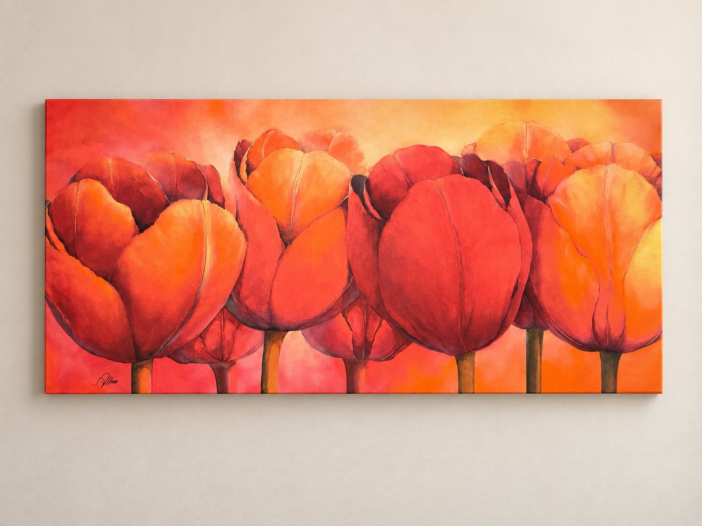 Mooi zeer grote canvas met tulpen, Antiek en Kunst, Ophalen