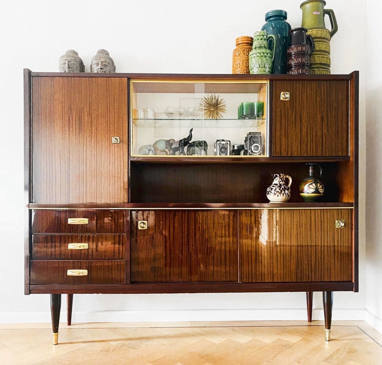 Vintage hoogglans highboard / barkast – Mid-Century stijl, Ophalen, Gebruikt