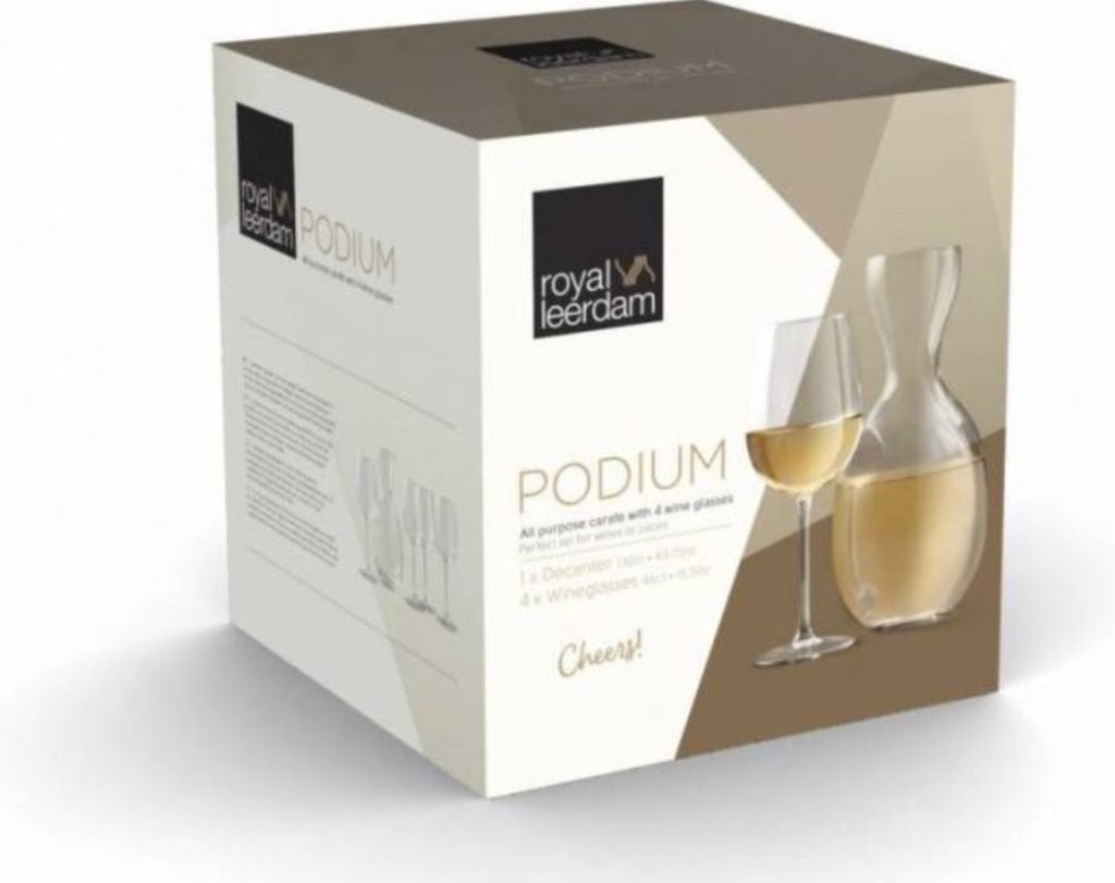 Nieuw | Royal Leerdam Podium Set wijnglazen + karaf 5-delig, Glas of Glazen, Nieuw, Ophalen of Verzenden, Glas