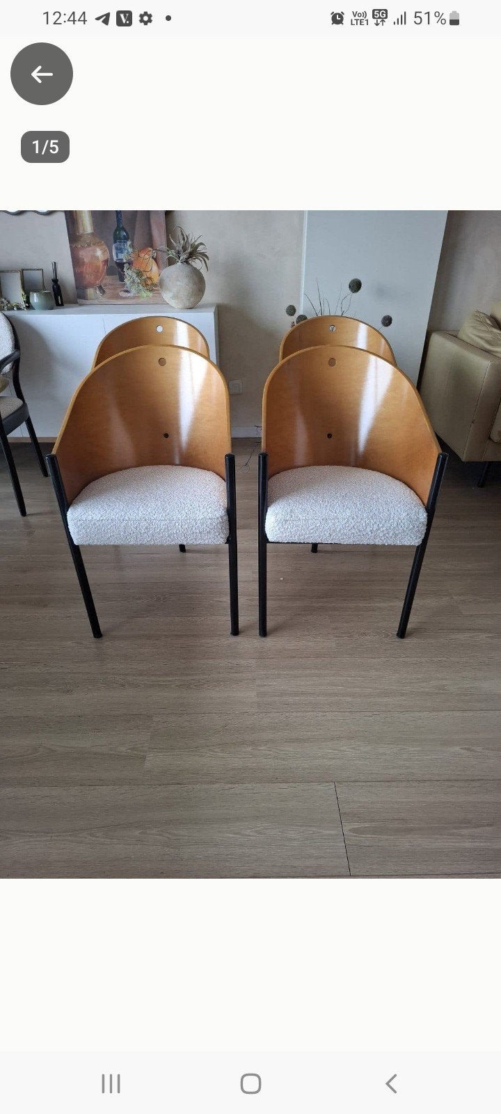 4 stijlvolle design eetkamerstoelen – in zeer goede staat, Huis en Inrichting, Ophalen, Zo goed als nieuw, Wit, Vier