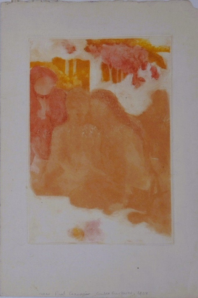 Eugène Delatre vernis mou Paul Gauguin Contes Barbares verso, Eau-forte, Double gravure, Mythologie, Enlèvement