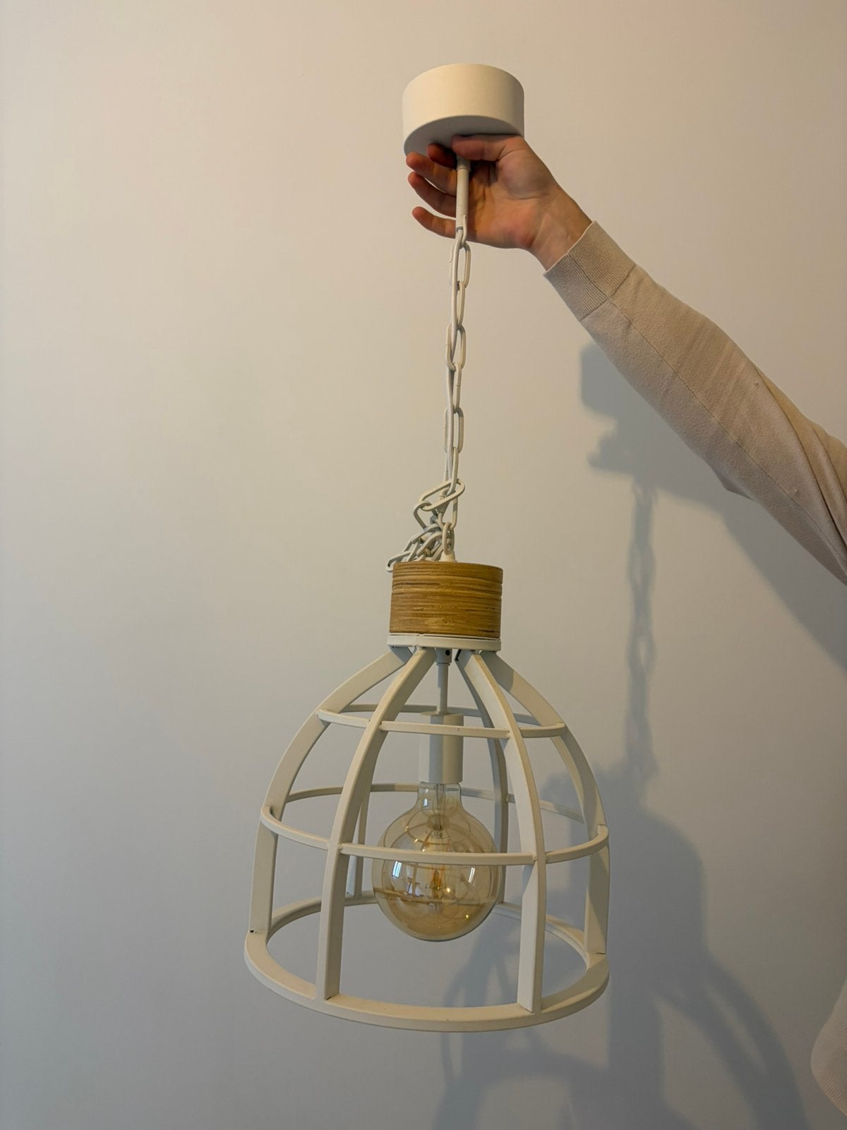 Lampe suspendue Brilliant Matrix XL blanc/bois — Ø 47 cm, Enlèvement, Comme neuf, Bois