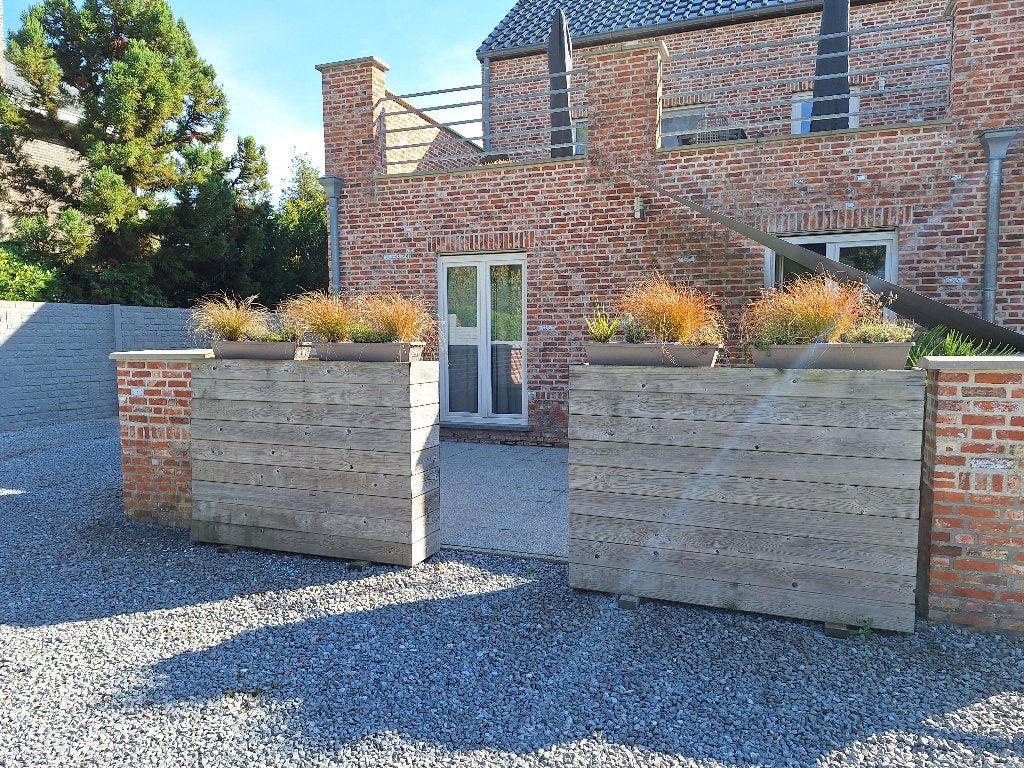 2 houten privacywanden / afschermingen met plantenbakdrager, Jardin & Terrasse, Enlèvement, Utilisé