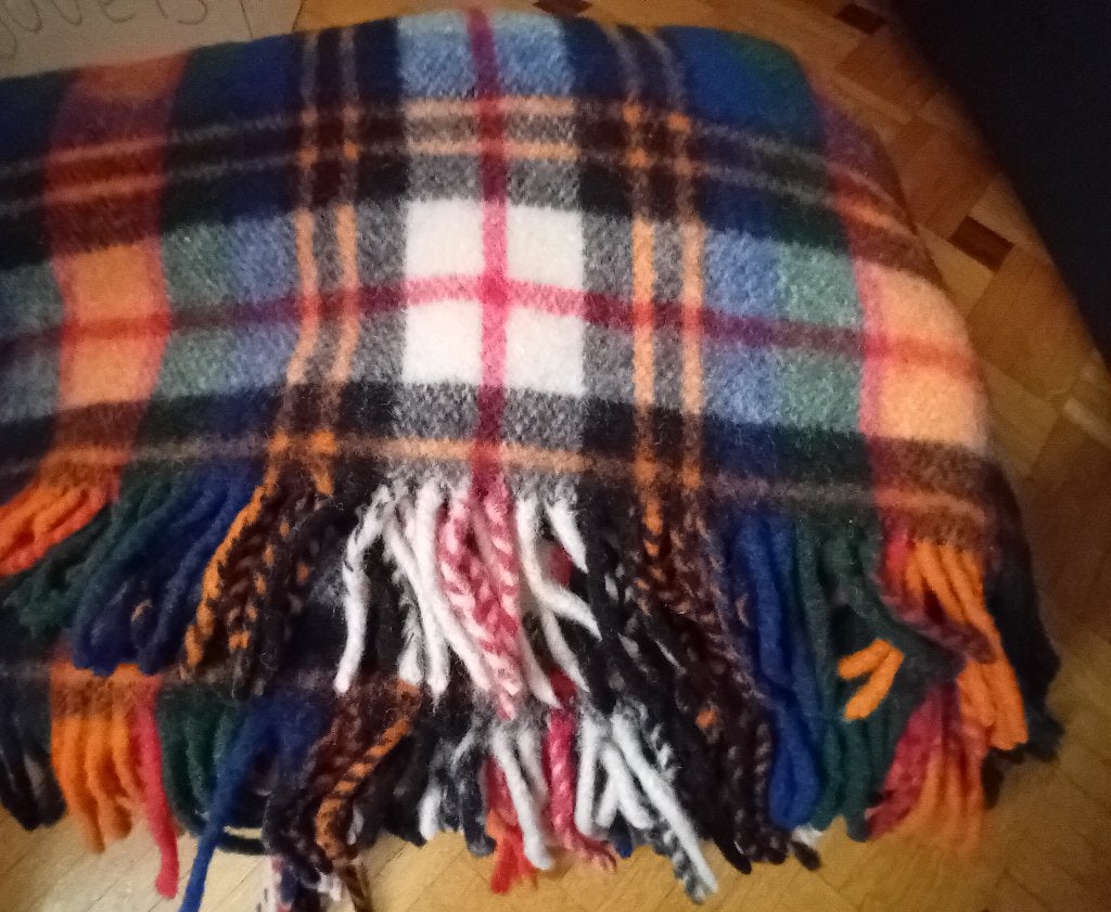 Plaid à carreaux en laine vintage, Neuf, Couverture, Multicolore, Enlèvement