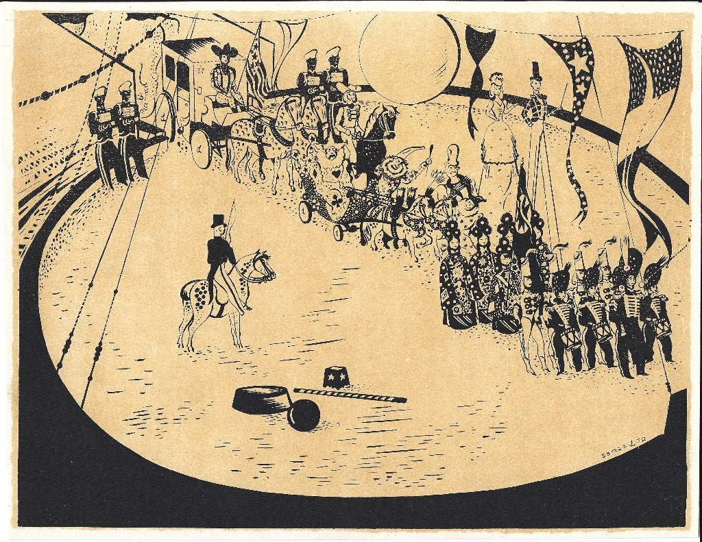 Panorama Du cirque - Serge - 1944 - Le défilé - lithographie, Enlèvement ou Envoi, Gravure, Comme neuf, 1940 à 1960