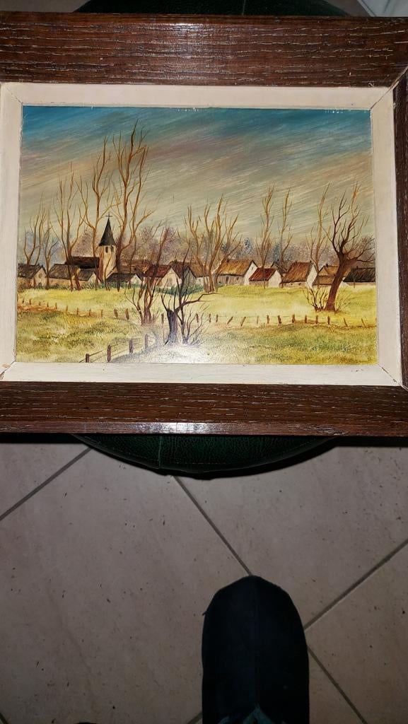 Schilderij dorpje in de auvergne 31x25cm., Ophalen