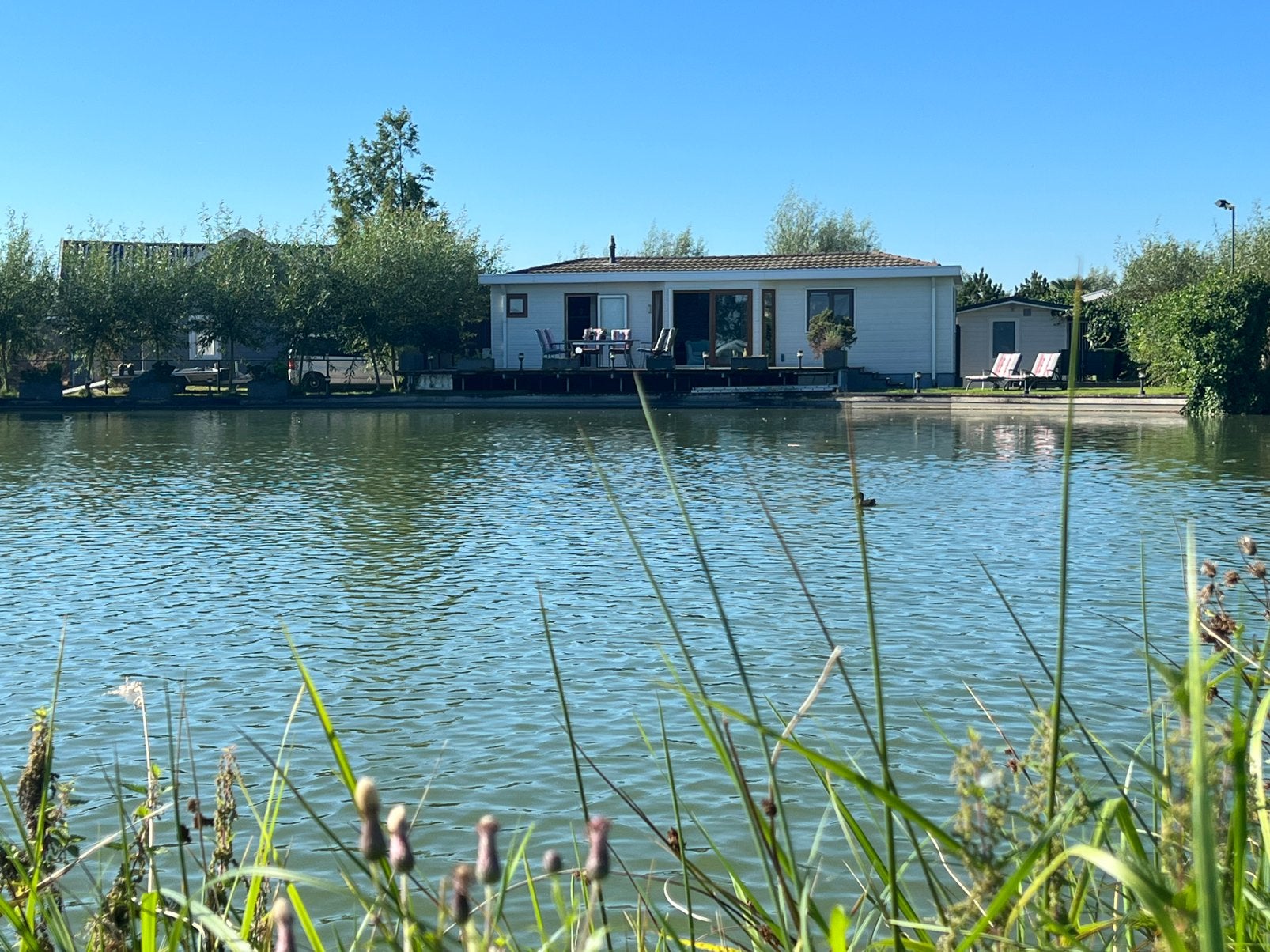 Vrijstaand chalet aan natuurvijver te huur 3-6 maanden, Jardin, 2 chambres