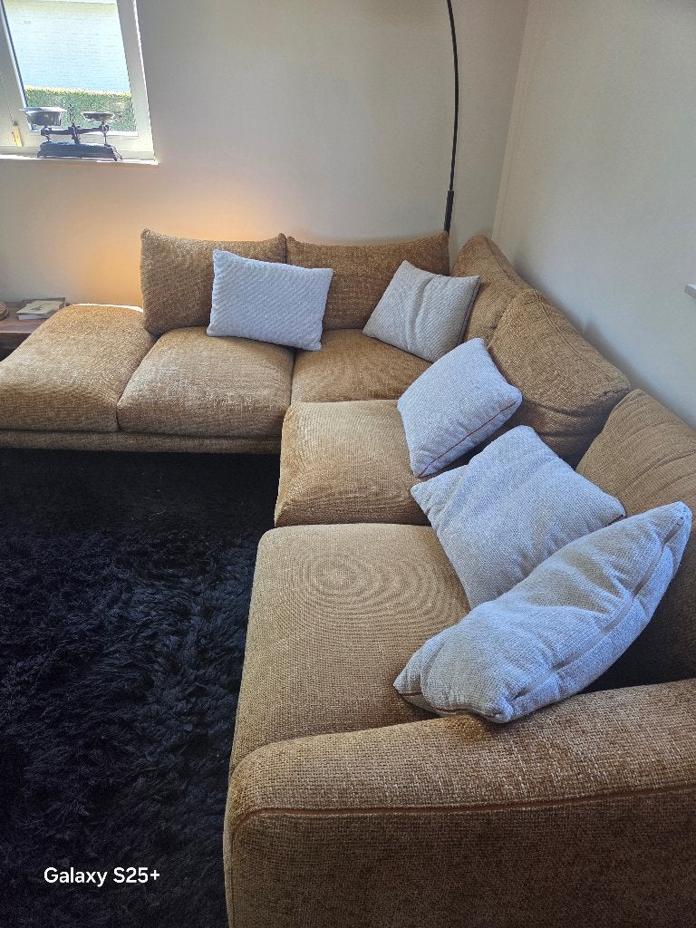 Ruime en comfortabele woonkamer in stof + 5 kleine kussens, Ophalen, Gebruikt, Stof, Moderne