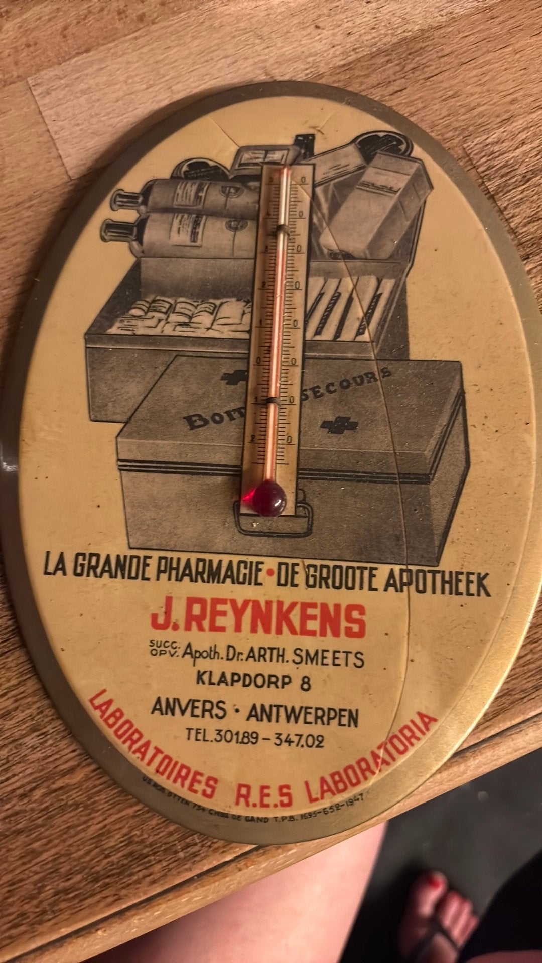 Vintage reclamethermometer Glaçoid — Pharmacie 1947, Ophalen of Verzenden