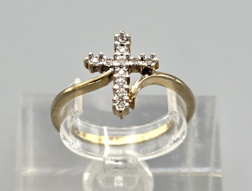 Bague en forme de croix en diamant vintage en or. 2026/474, Bijoux, Sacs & Beauté, Enlèvement ou Envoi, Or, Plus petit que 17