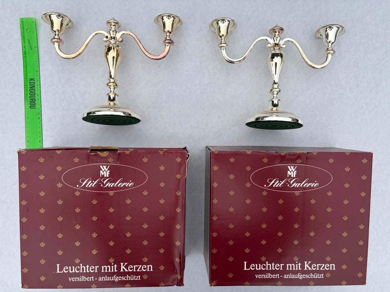 Set 2 Kandelaars 2-armig - Verzilverd - Originele Doos, Antiek en Kunst, Ophalen of Verzenden