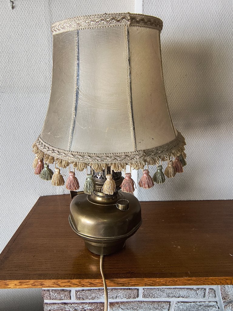 Authentieke Lampe Belge met elektrische ombouw en lampenkap, Antiek en Kunst, Ophalen
