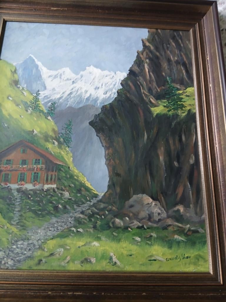 Schilderij, berg landschap.62 op 73 cm, Ophalen of Verzenden
