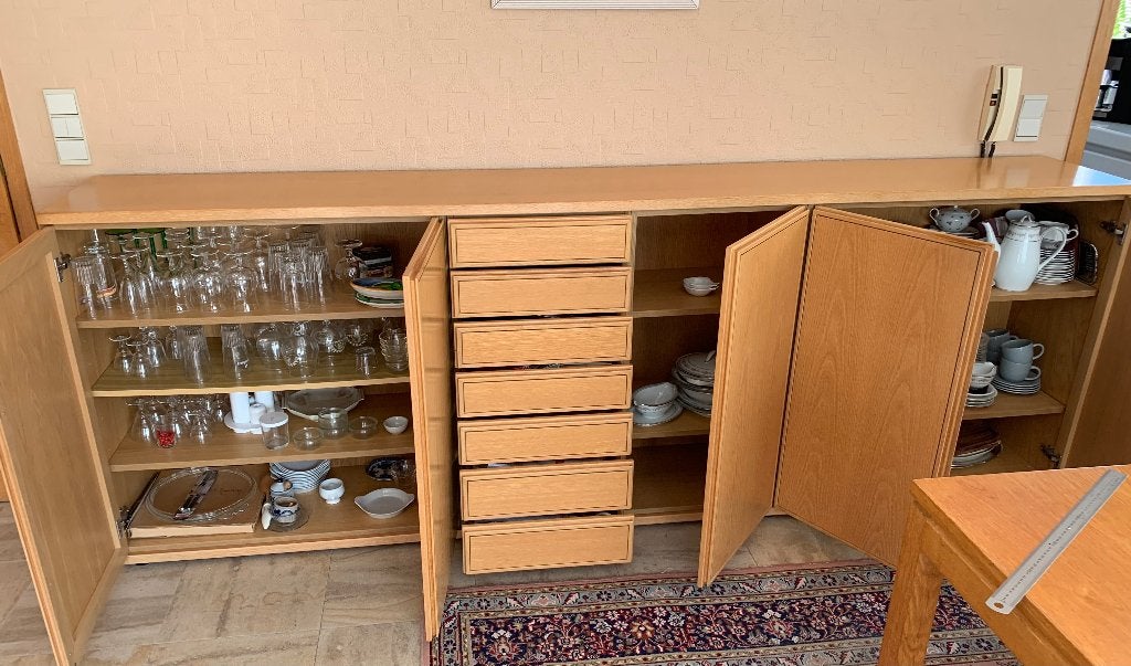 Prachtige vintage eikenfineer dressoir, Huis en Inrichting, Ophalen, Overige materialen, Gebruikt, Met lade(s)