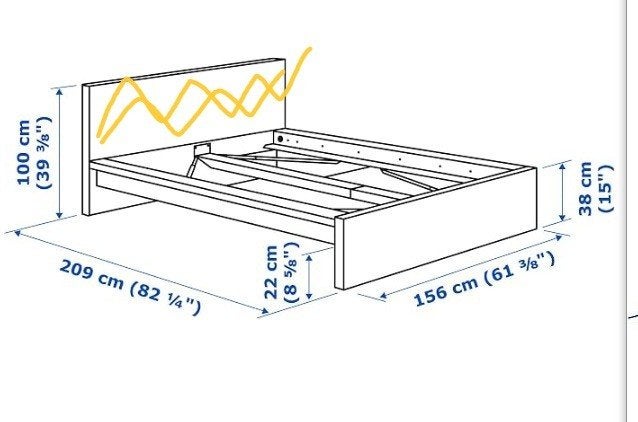 Lit 140x200cm Malm ikea sans tête couleur chêne foncée, Maison & Meubles, Enlèvement