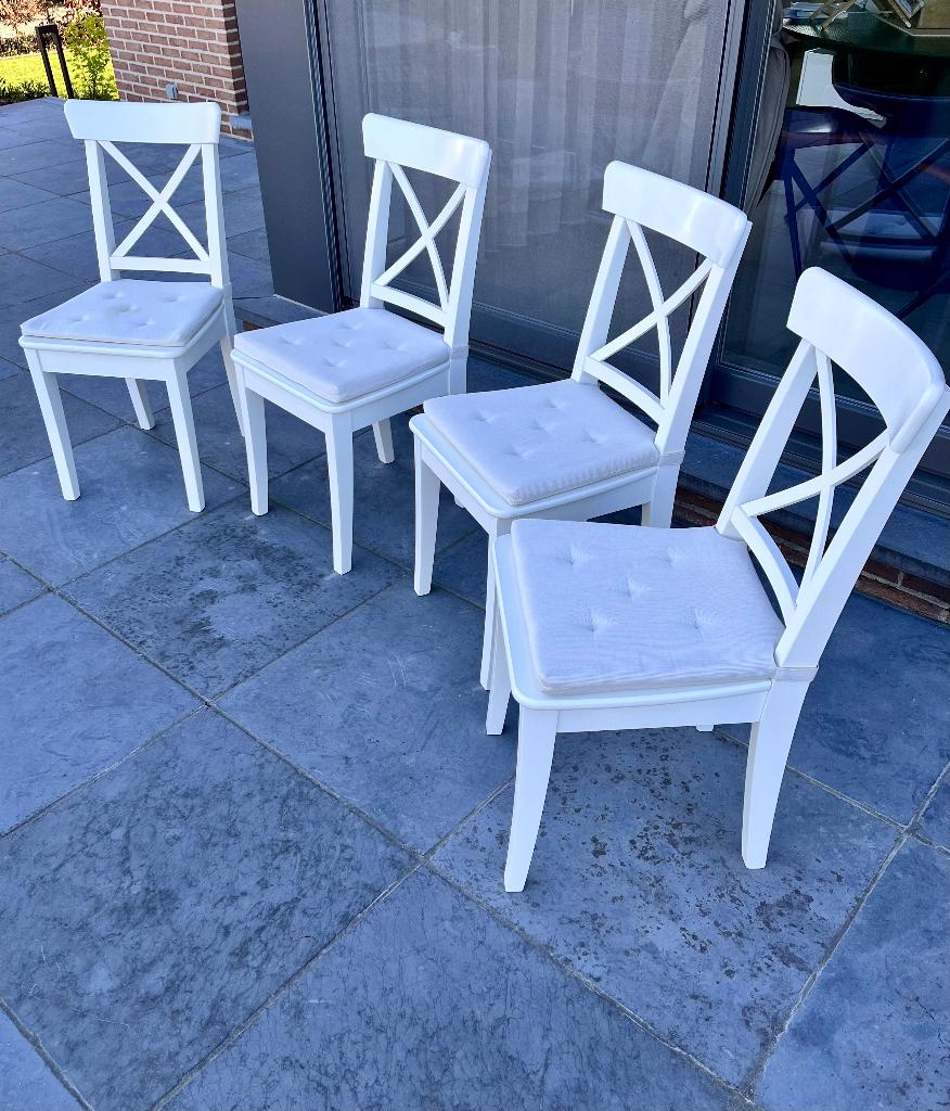 4 witte houten stoelen IKEA, Ophalen, Wit, Vier, Hout