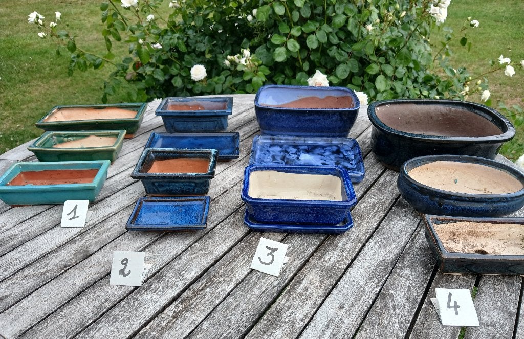 Bonsai pot schaal keramiek 4 sets blauw groen, Ophalen of Verzenden, Rechthoekig, Balkon