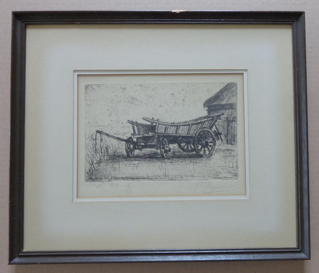 JOZEF VAN RUYSSEVELT / BOERENKAR / ZW-W ETS / 30x36cm KADER, Antiquités & Art, Enlèvement ou Envoi