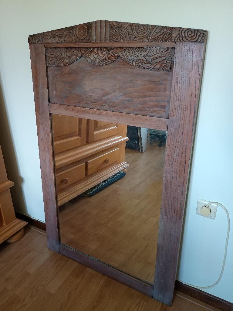 Grote antieke houten spiegel, Antiek en Kunst, Ophalen