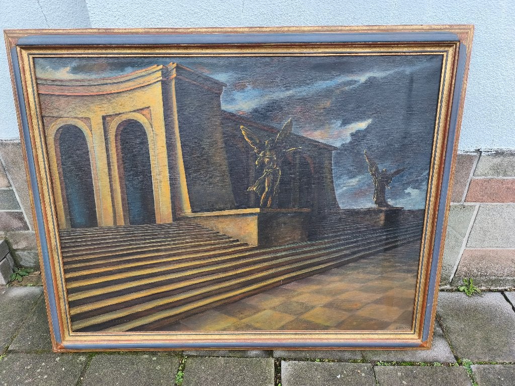 Huile sur toile signe becker, Antiek en Kunst, Ophalen