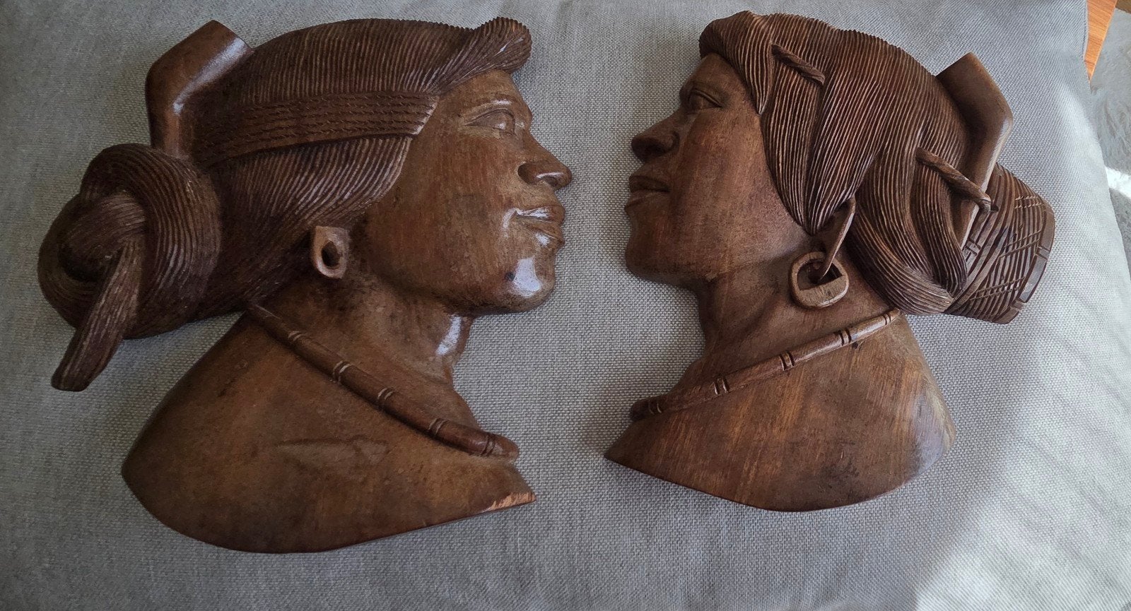 Vintage houten wandsculpturen - 25 cm, Ophalen of Verzenden