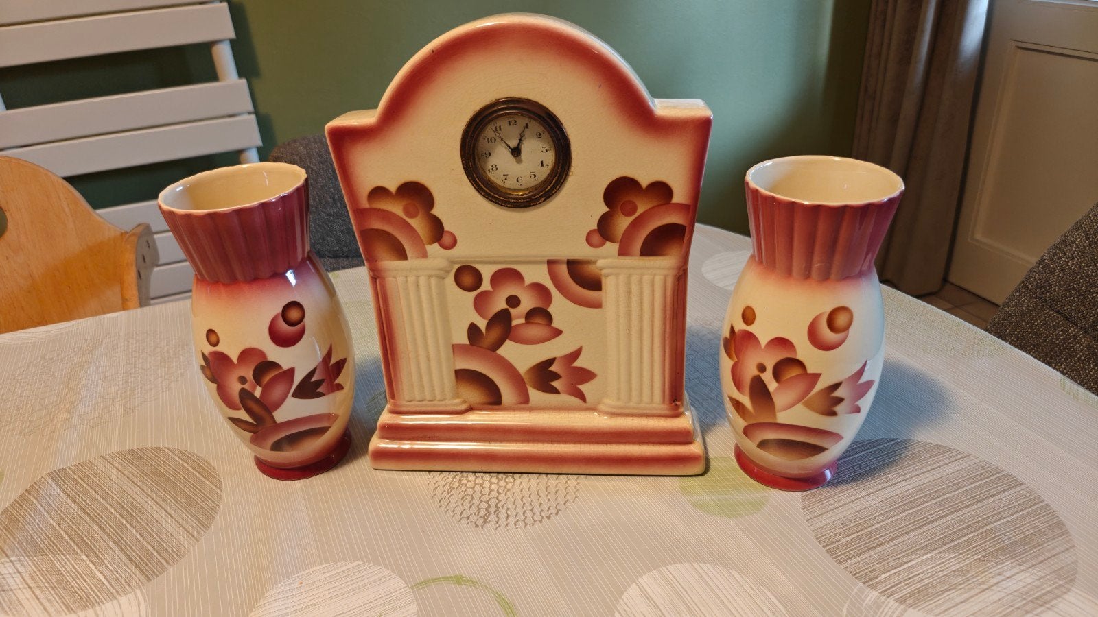 Compleet 3-delig Art Deco schouwgarnituur – Jaren 30 Faience, Antiek en Kunst, Ophalen