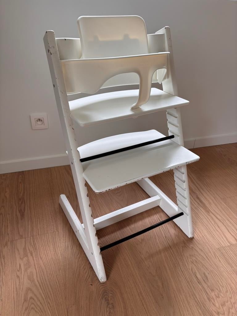 Witte tripp trapp stokke stoel, Kinderen en Baby's, Kinderstoelen, Ophalen, Gebruikt, Meegroeistoel
