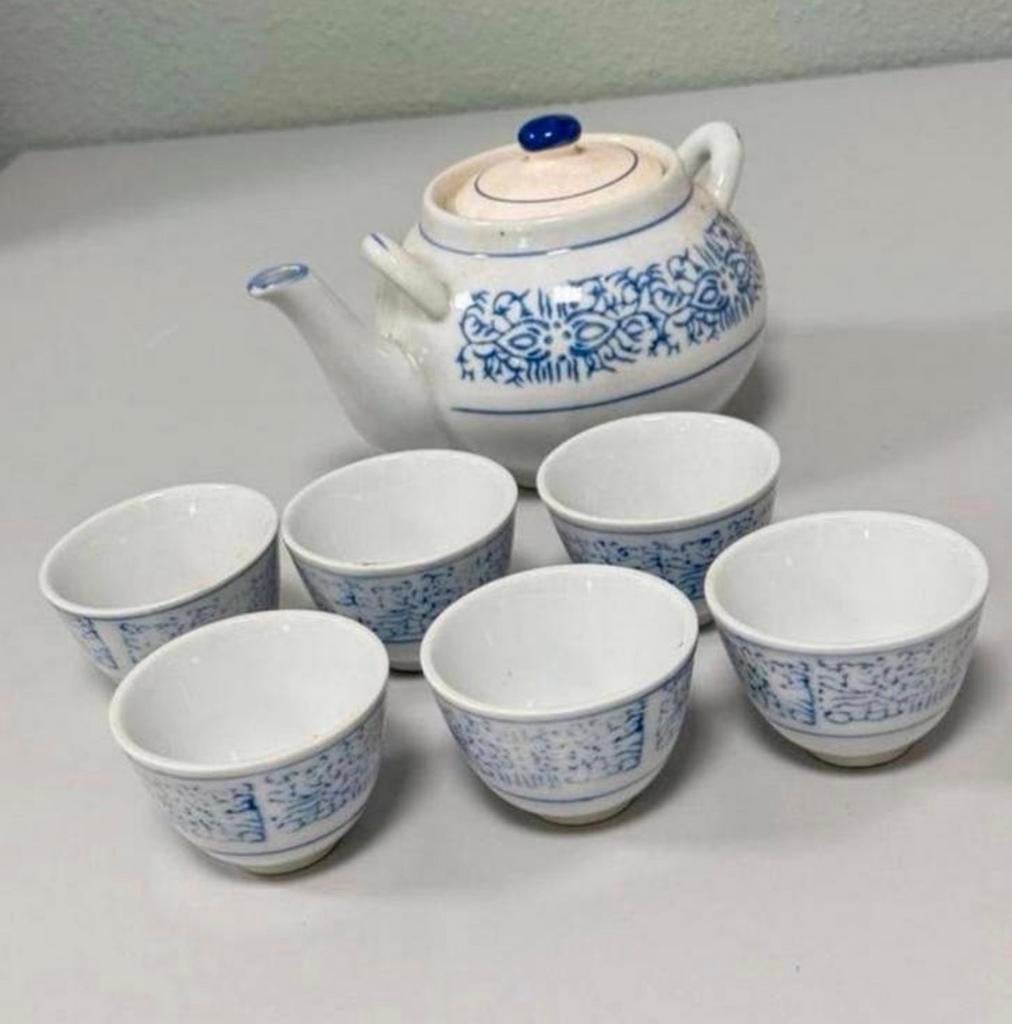 Antiek Chinese chinees thee-servies theepot 6 kopjes set, Antiek en Kunst, Ophalen of Verzenden