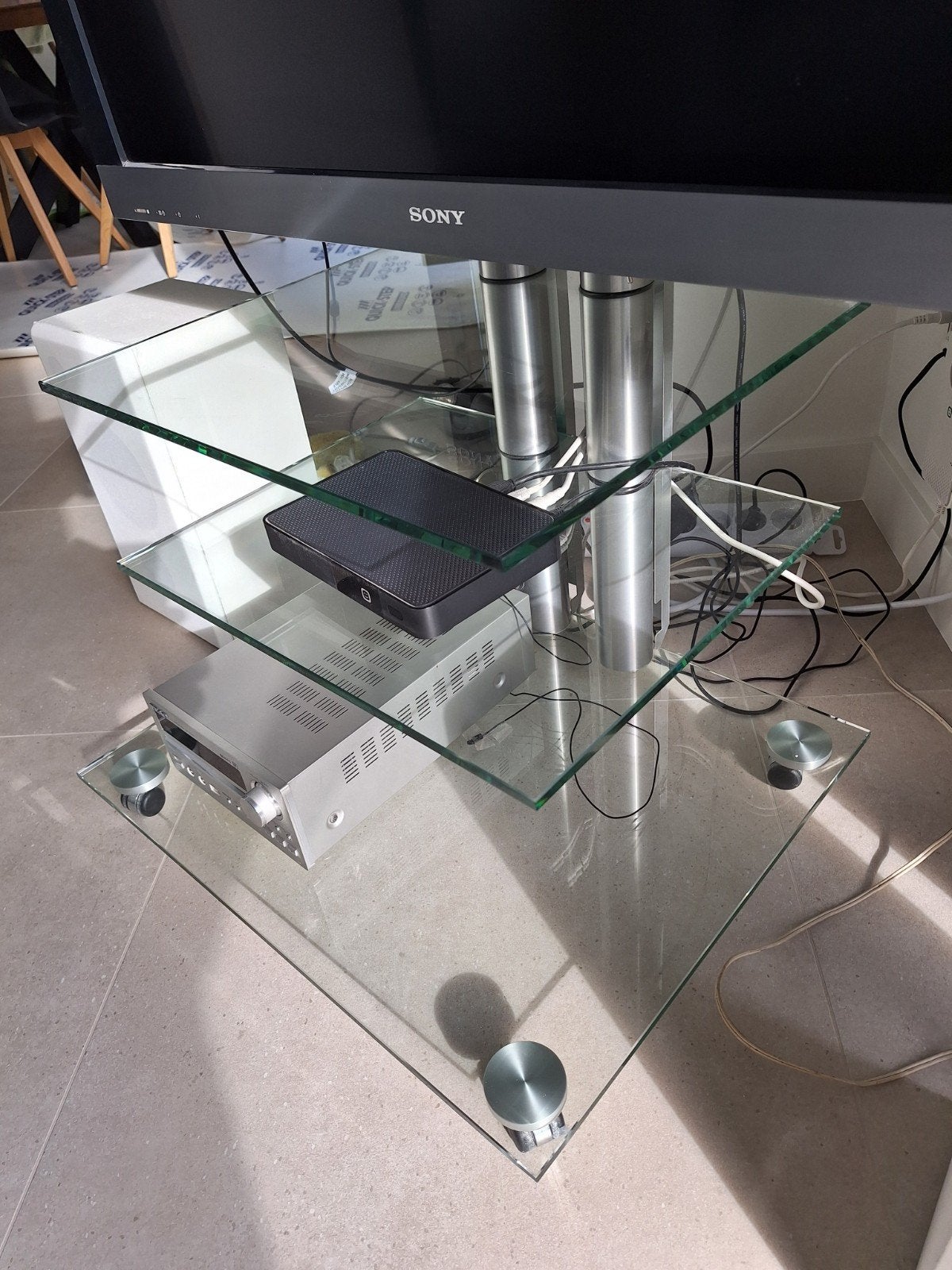 Tv meubel in glas / metaal, Verre, Moins de 100 cm, Enlèvement, Utilisé