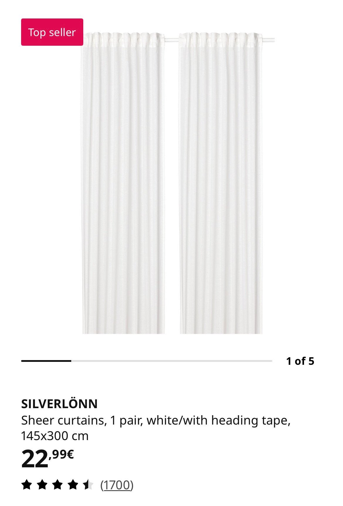 IKEA Curtain, off white, 145*300, Comme neuf, Enlèvement, Rideau, Coton