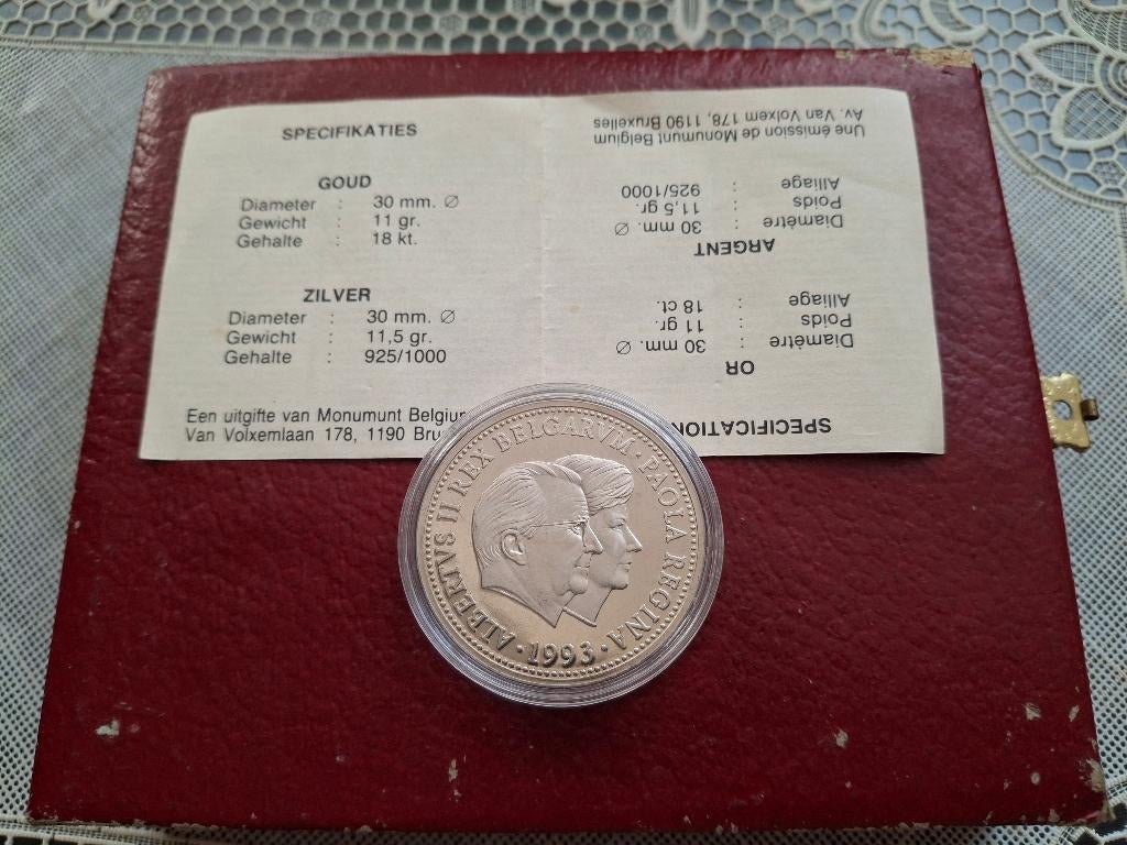 Médaille commémorative Roi Albert II - Reine Paola - 1993, Collections, Envoi, Neuf, Autres types