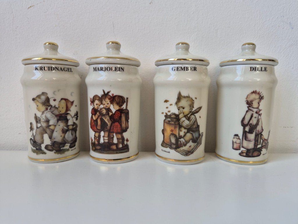 Set van 4 porseleinen kruidenpotten, gemerkt M.J. Hummel., Antiek en Kunst, Antiek | Porselein, Ophalen