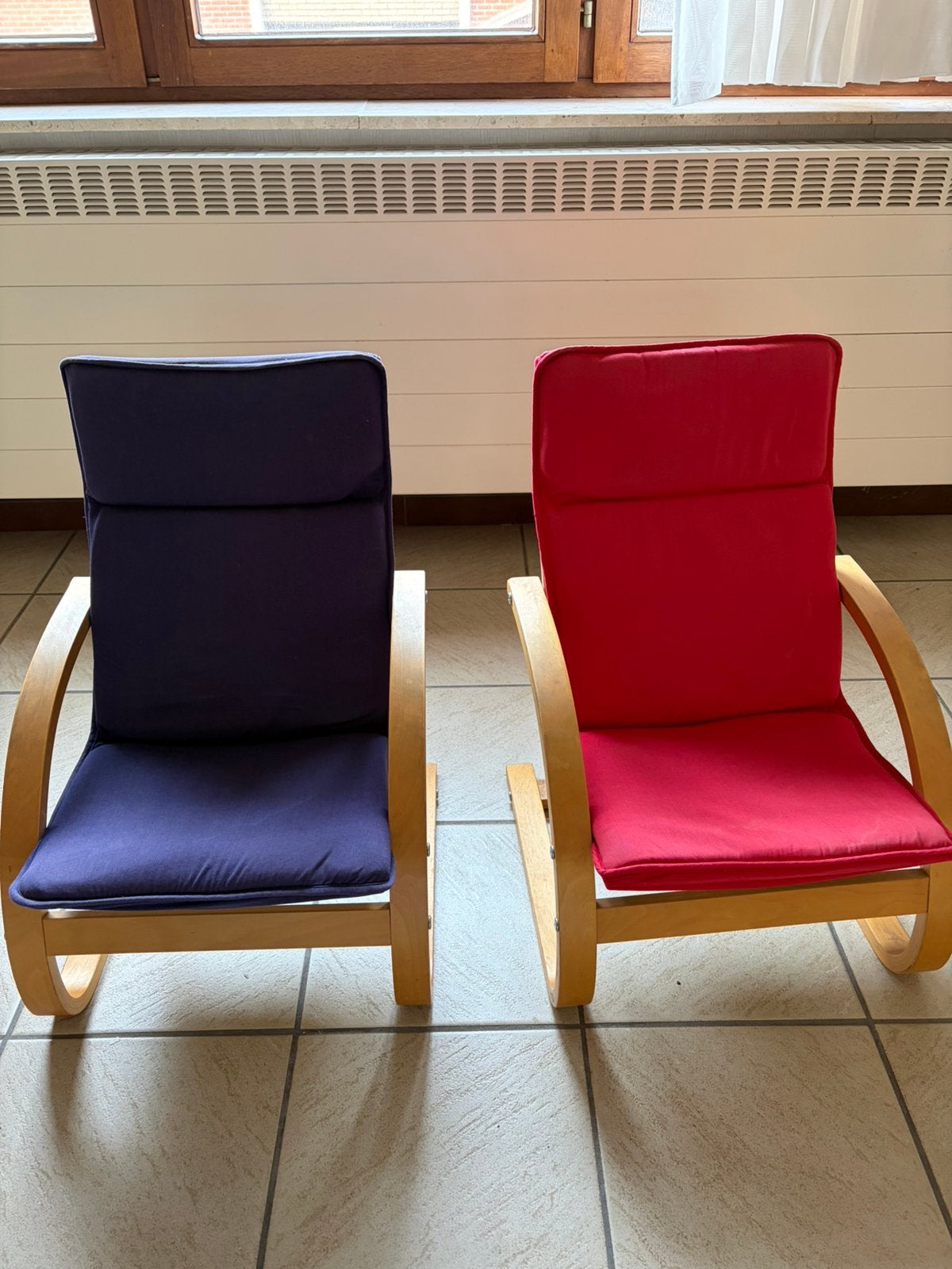 2 houten relaxfauteuils / loungestoelen met kussens, Kinderen en Baby's, Ophalen, Zo goed als nieuw, Stoel(en)