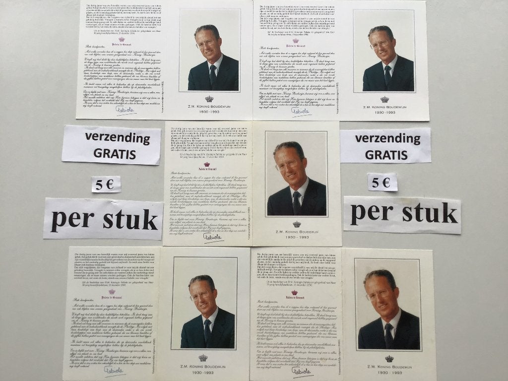 5 rouwprentjes van Koning Boudewijn MET GRATIS VERZENDING, Ophalen of Verzenden, Zo goed als nieuw