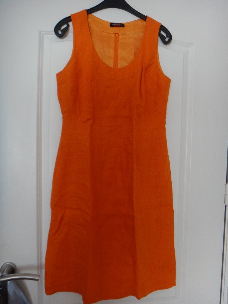 T.K. dames linnen oranje jurk, heel mooie kwaliteit, Kleding | Dames, Ophalen of Verzenden, Zo goed als nieuw, Maat 38/40 (M)