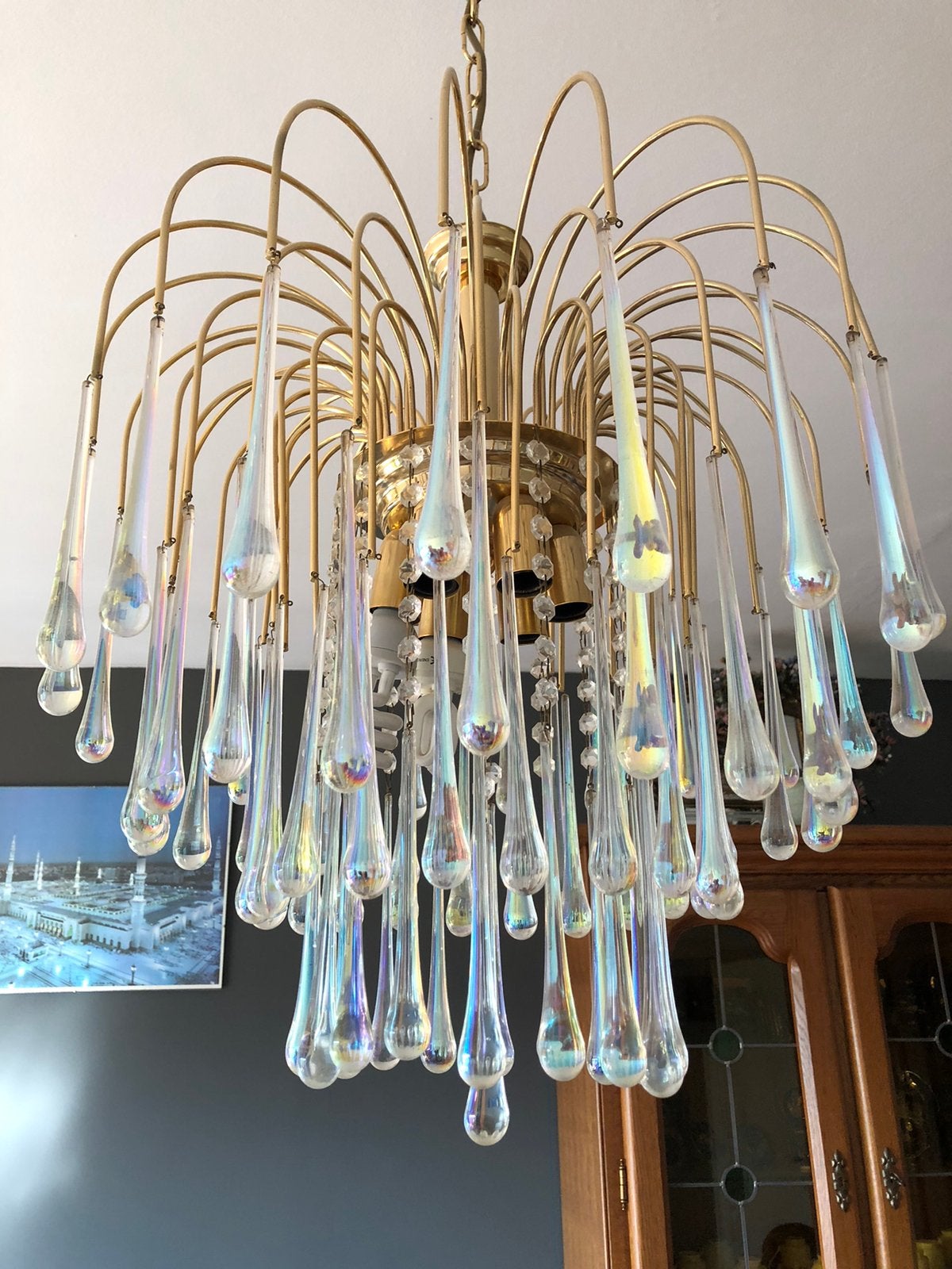 2 grands lustres gouttes cascade en cristal, Enlèvement, Comme neuf