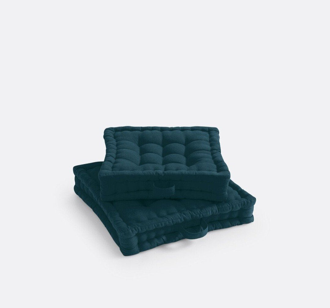 2x coussin de sol bleu de Prusse 50x50x10, Ophalen, Nieuw, Blauw, Vierkant