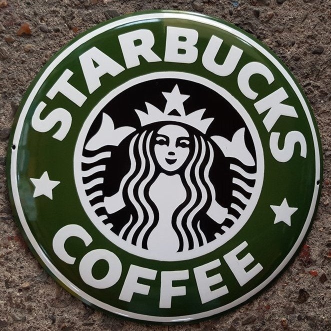 Starbucks coffee emaillen reclame decoratie bord USA koffie, Collections, Marques & Objets publicitaires, Comme neuf, Panneau publicitaire