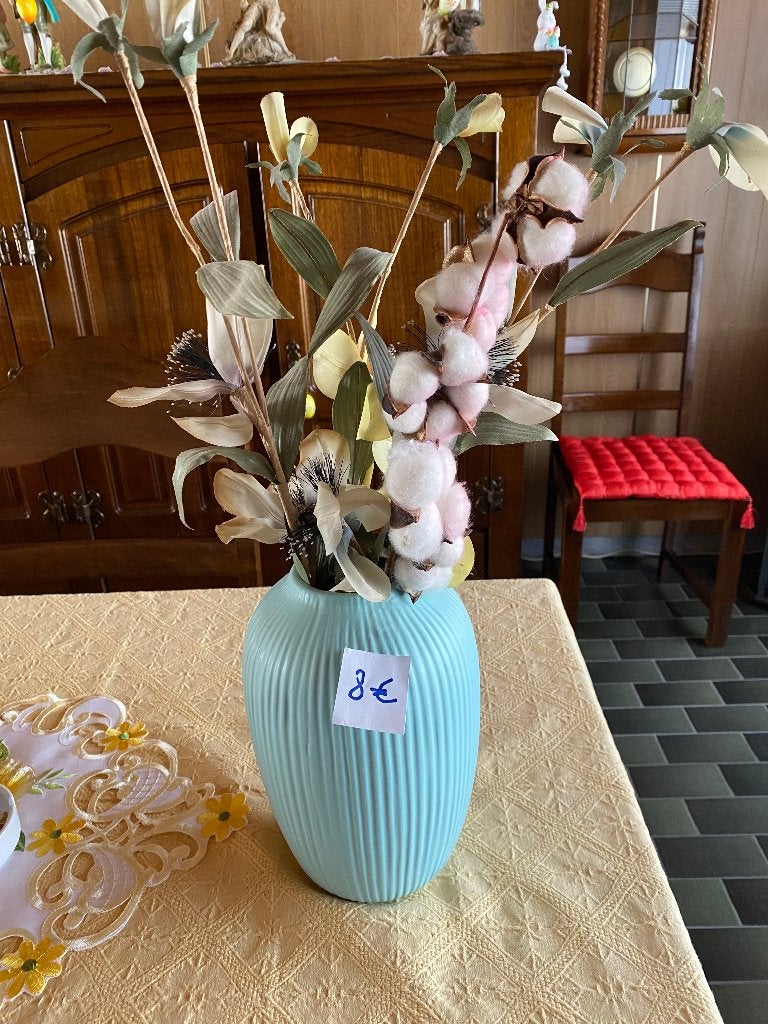 GROENE VAAS MET KUNST BLOEMEN, Enlèvement, Classique, Encadré, Fleurs