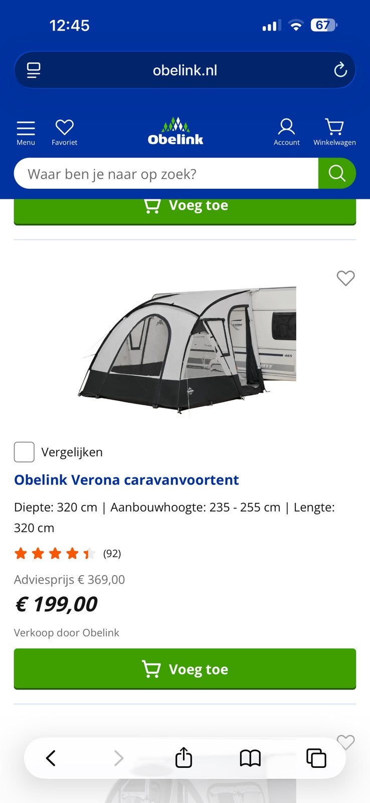(Weekend)Voortent caravan: Obelink Verona !, Caravanes & Camping, Tentes, Comme neuf, Enlèvement