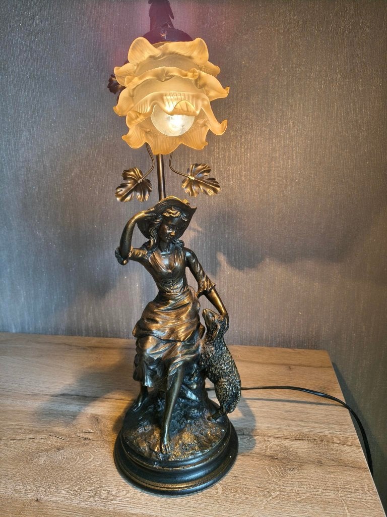 Prachtige Vintage Art Nouveau Tafellamp, M. Pegoraro 54,5 cm, Antiek en Kunst, Ophalen