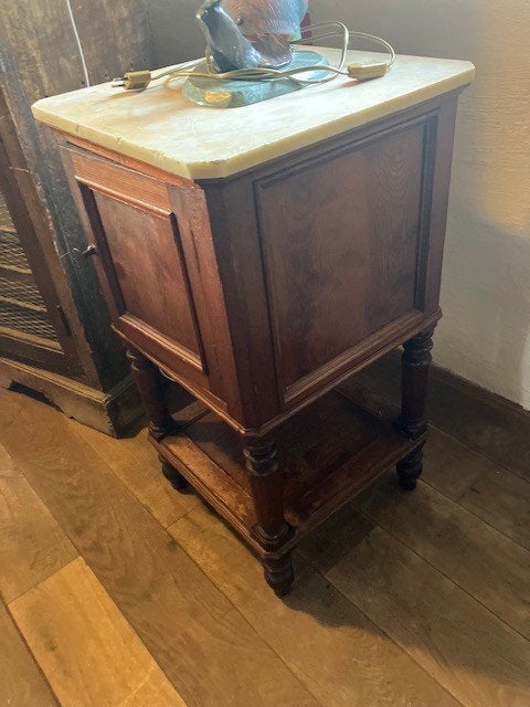 BROCANTE ANTIEKEN KASTJE MET MARMEREN BLAD, Huis en Inrichting, Ophalen, Gebruikt, Minder dan 45 cm, 55 tot 70 cm