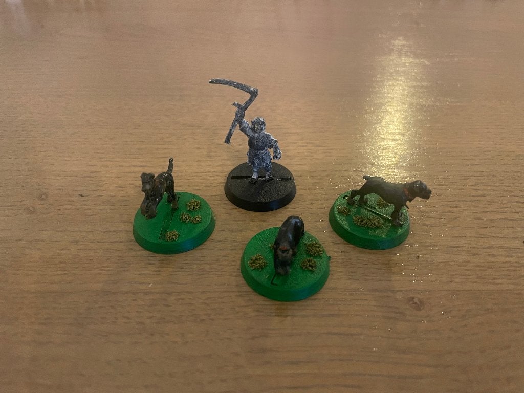 LOTR MESBG Farmer Maggot & Hounds, Hobby en Vrije tijd, Wargaming, Gebruikt, Figuurtje(s), Geverfd, Lord of the Rings