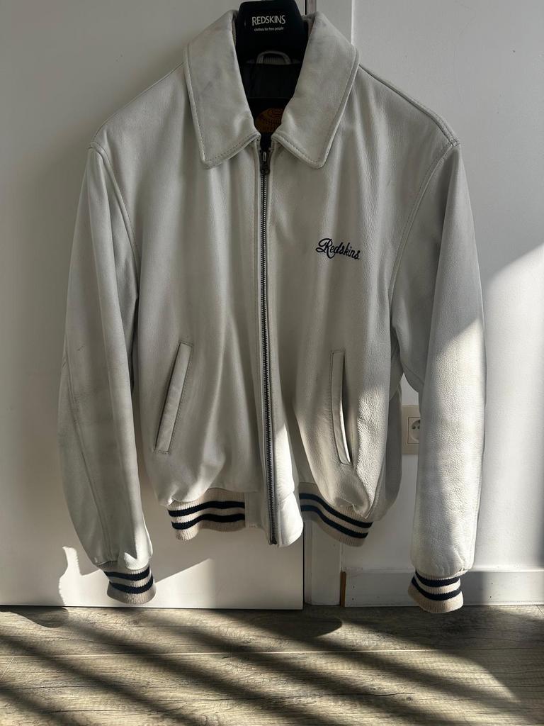 Veste de baseball vintage US 90's en cuir Redskins Garment, Vêtements | Hommes, Vestes | Été, Comme neuf, Taille 48/50 (M), Blanc