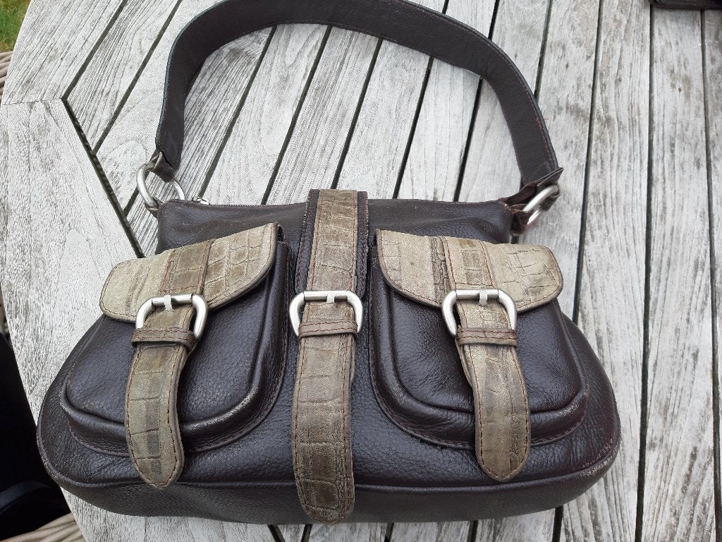Bruine lederen handtas, Ophalen of Verzenden, Gebruikt, Bruin, Handtas