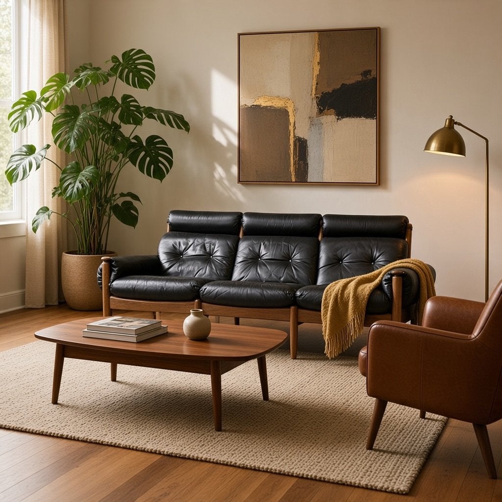 Vintage zwart leren zetel / canapé / sofa Eric Merthen, Huis en Inrichting, Ophalen of Verzenden, Gebruikt