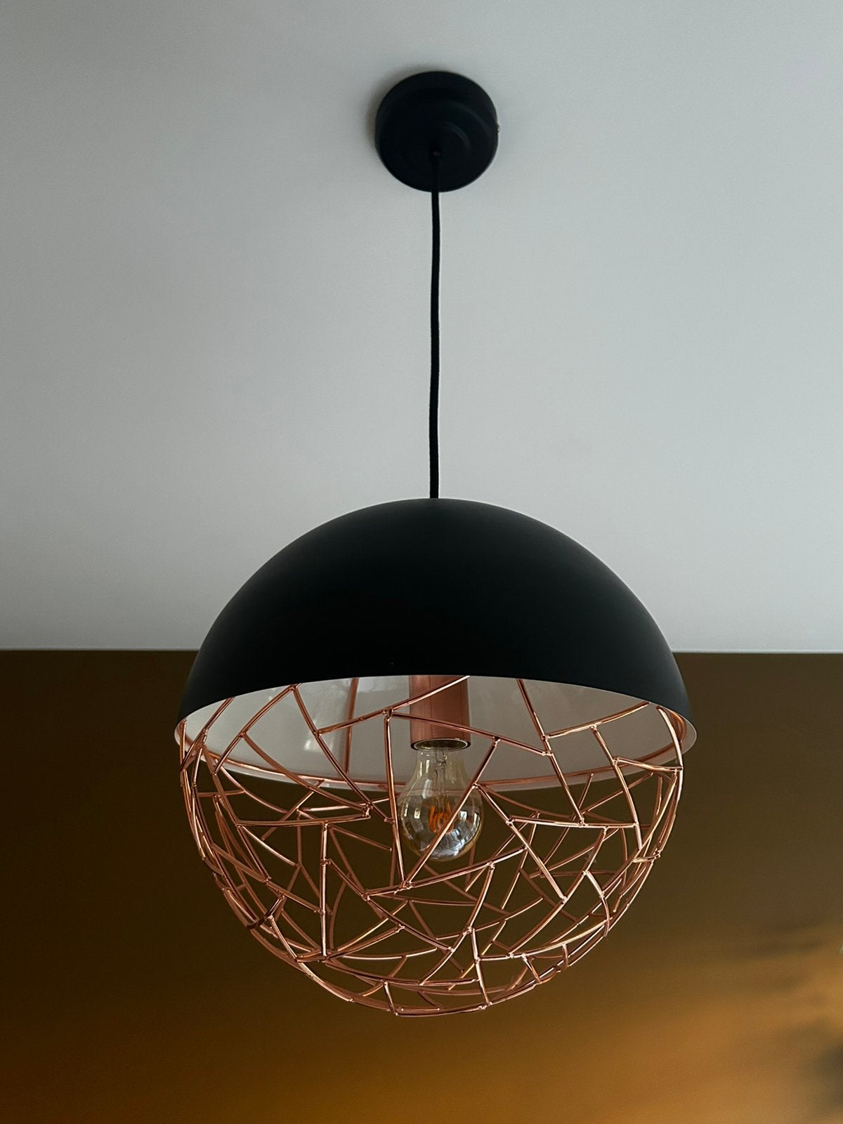 Hanglamp Zwart & Koper, Enlèvement ou Envoi, Comme neuf, E27 (grand), Métal